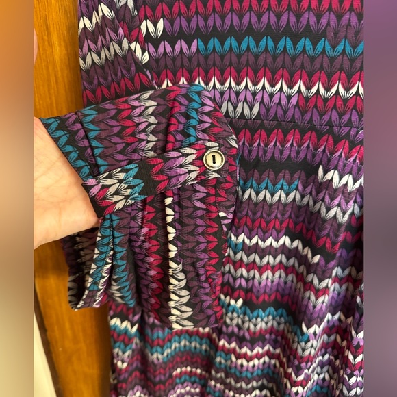 Dear Scarlett Zig Zag Stripe 3/4 Sleeve V Neck Tunic Top size XL - Picture 7 of 14